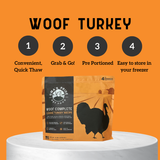 Oma's Pride Woof Complete Turkey Recipe 8oz Portion Packs 3lb bag 15LB CASE