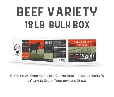 Woof Complete Beef Recipe and Green Tripe - 18 lb. Bulk Box PORTION PACKS