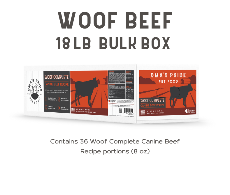 Oma's Pride Woof Complete Beef Recipe 18 lb. Portion Packs Bulk Box